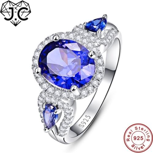 J.C Oval Cut Ruby Spinel & Tanzanite White Topaz Solid 925 Sterling Silver Ring Size 6 7 8 9 Luxury Gorgeous Women Fine Jewelry