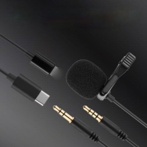 1.5m Lavalier Microphone Omnidirectional Clip On Lapel Mic for Karaoke Recording Interview 3.5mm Jack/Type-C/iOS Interface