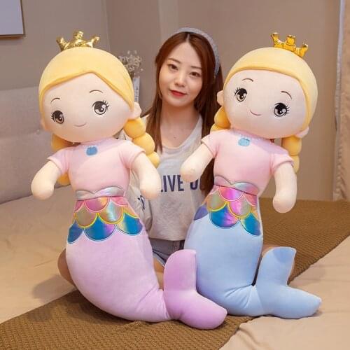 1pc 90/120CM Lovely Crown Mermaid Plush Toys Cute Animal Pillow Stuffed Soft Dolls Home Decor for Children Baby Girls Gifts