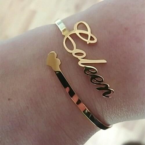 Adjustable Heart Name Cuff Bracelets & Bangles Custom Jewelry Personalized Nameplate Bracelet Women Men Stainless Steel Jewelry