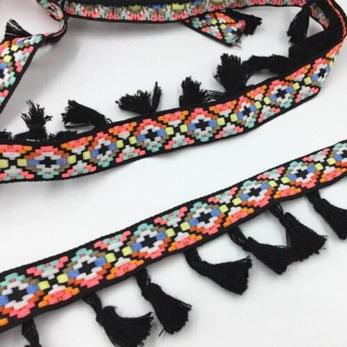 DIY 5 Yards unilateral Tassel lace Trim Diamond lattice Wedding Ribbon Sewing Crafts