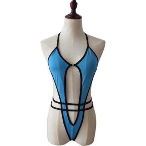 Sexy bikini swimwear women swimsuit one piece biquini bikinis Candy colors Edging Hollow out perspective Halter Lace Large size