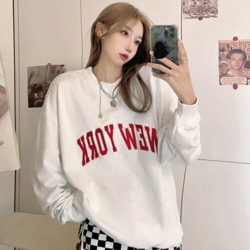 Oversized Sweatshirt Embroidery Letter Printing Women Hoodies Thin Harajuku Aesthetics Loose Long Sleeve Pullover Girls Female