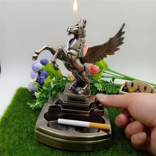 Decoration Beautiful Metal Pegasus Horse sculpture crafts Ashtray open flame lighter Decoration birthday present collections