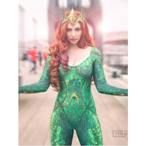 High Quality 3D Print Queen Mera Costumes Quinn Mera Cosplay Costume Spandex Mera Zenati Bodysuit for Halloween