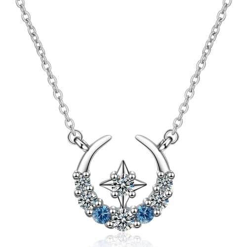 WANGAIYAO Star Moon Necklace Tassel Water Drop Short Clavicle Chain Simple Design niche cold wind inlaid zirconium pendant