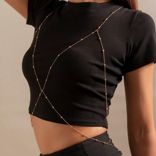 SHIXIN New Sexy Small Bead Chain Body Chain for Women Fashion Summer Harness Necklace Bikini Beach Belly Body Jewelry 2021 Gift