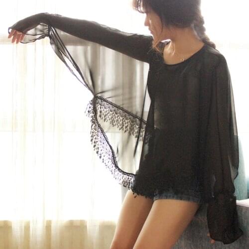 Thin Section Black Veste Cape Womens Loose Round Neck Stitching Tassel Coat White Poncho Cycling Tour Summer Sunscreen Discount