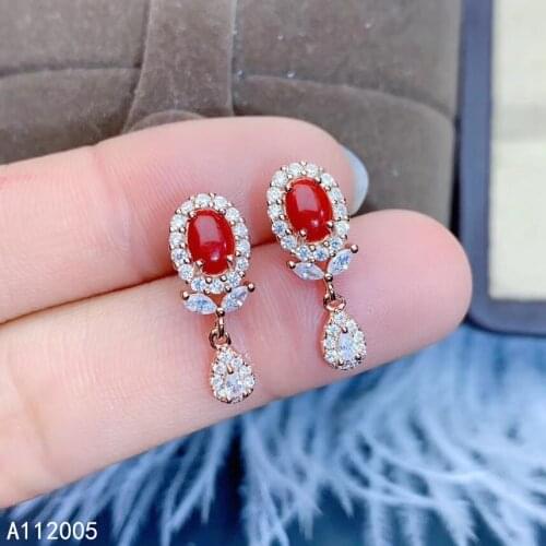 KJJEAXCMY Fine Jewelry 925 Sterling Silver Inlaid Natural Red Coral Female Earrings Ear Studs Lovely Support Detection
