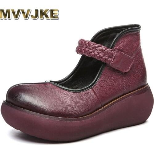 MVVJKE Woman Fashion Concise Breathable Casual Heels Shoes Spring and Autumn Genuine Leather Comfortable Pumps Womens Shoes