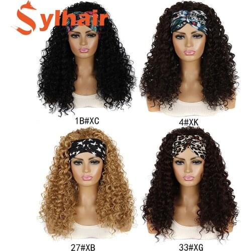 Sylhair Afro Kinky Curly Synthetic Hair Wig Silk Headband Wigs for Women Hair for Black Women Daily Cosplay Synthetic Wig