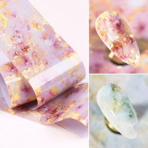 1 Box 4*100cm Nail Foils Marble Series Nail Art Transfer Sticker Paper Pink Blue Foils Bright Marble DIY Design Decoration