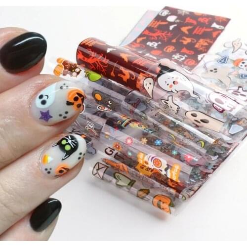 10 PCS Star Nail Foils Transfer Decals Halloween Shimmering Nail Art Stickers Nail Tips DIY Decorations Nail Sticker