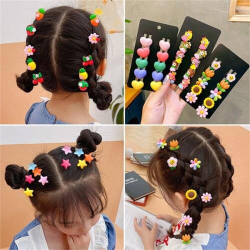 10pcs Mini Small Cartoon Buckle Hairpin Hair Clips Girl Button Hair Pins Baby Kids Hair Style Hairgrips Claw Hair Accessories