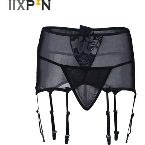 2021 Women Mesh Garter Belt with G-String 6Plastic Buckles Straps Sexy Suspender Elastic Belt Garters Night Club Femme Underwear