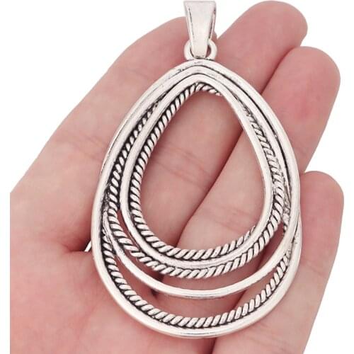 3 x Large Tibetan Silver Hollow Open Oval Charms Pendants for Necklace Jewelry Making Accessories 84x46mm
