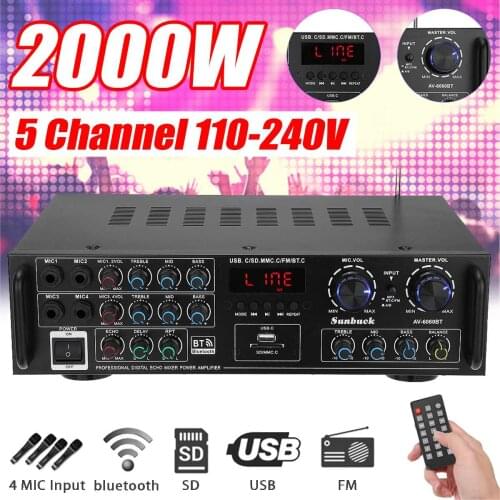 5CH Home HIFI Digital Amplifier Bluetooth 5.0 AV-6060BT Audio Power 800W Car Stereo Amplifier Karaoke Professional Amp Subwoofer