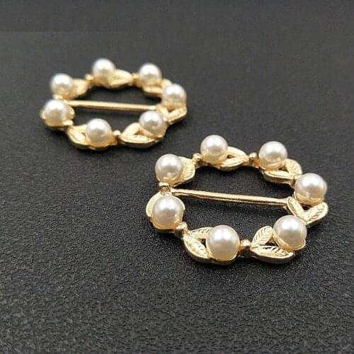 5 Pcs/Lot Fashion Round Pearl Rhinestones Buckles Hair Bag Shoes DIY Wedding Card Ribbon Buttons Handmade Jewelry Accessories