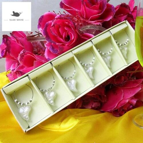 6pcs /set wedding Party Wine Glass Ring Table Decoration white Heart shape design Wine Glass Charms Pendants Decoration Supplies