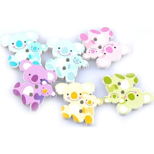 Sewing Craft Scrapbooking Making Button Accessories 25pcs 22x23mm Koala Modelling Mixed Color DIY Wooden Buttons M1661