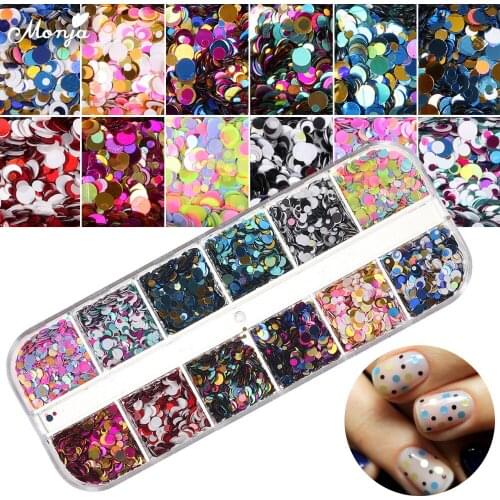 Monja Nail Glitter Flakes Round Sequins Colorful Ultrathin Paillette Charm Nail Decorations Manicure Kit