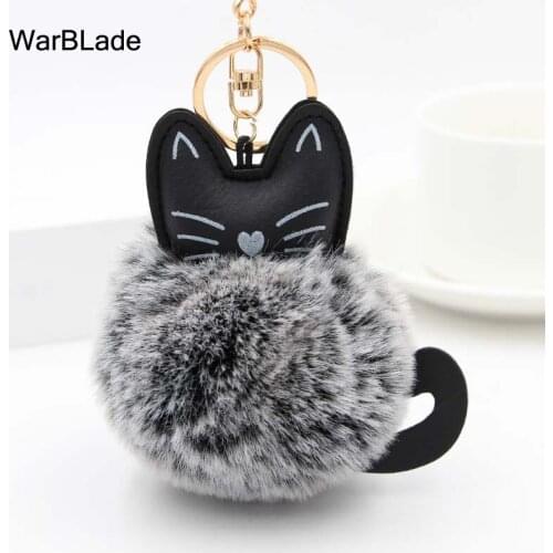 WarBLade Lovely Pompom Cat Keychain Variable Color Fluffy Rabbit Fur Ball Key Chain Porte Clef Women Bag Car Key Ring Chaveiros