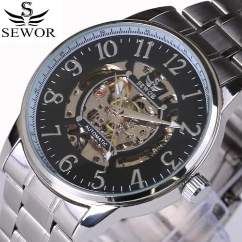 SEWOR luxury brand mens watch fashion sports hollow stainless steel strap automatic mechanical waterproof watch wrist