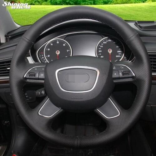 Black Genuine Leather Car Steering Wheel Cover for Audi Q7 2012-2015 Q3 Q5 2013-2016 A4 (B8) 2014 2015 A6 (C7) 2014-2016