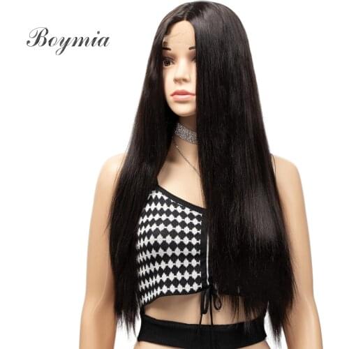 Boymia Long Lace front Wigs Straight Hair Synthetic Natural Color black white Womens Wigs