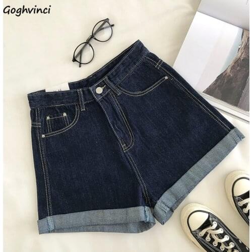 Denim Shorts Women Chic Fashion High Waist All-match Loose Retro Harajuku Streetwear Solid Simple Cool Wide Leg Ulzzang Casual