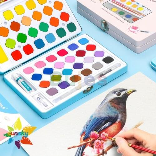 Giorgione Solid watercolor paints 12/18/24/36/48 colors childrens gouache pigment art hand-painted brush set art supplies