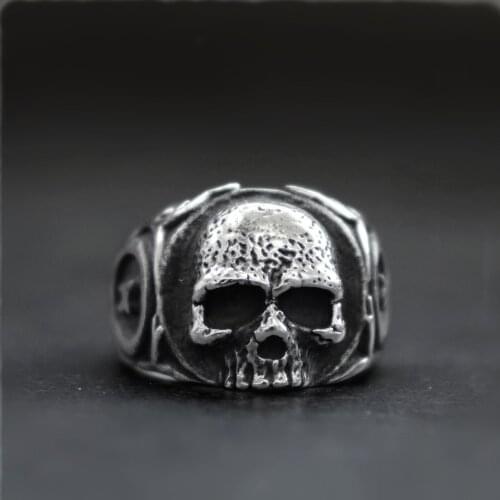 EYHIMD Simple Mens Gothic Tooth Fairy Biker Skull Rings Women Punk Rock 316L Stainless Steel Ring Jewelry