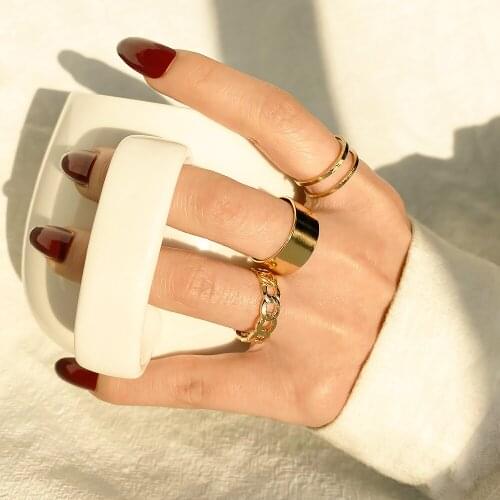 FNIO 2021 Metal Geometry Circular Punk Rings Set Opening Index Finger Accessories Buckle Joint Tail Ring for Women Jewelry Gift