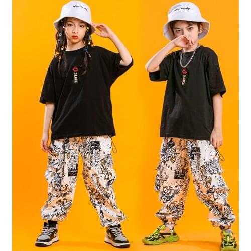 Kids Hip Hop Show Outfits Clothing Tee TShirt Tops Streetwear Graphic Tactical Cargo Pants for Girl Boy Dance Costume Clothes