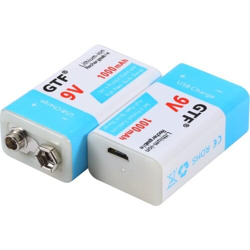 GTF 9V 1000mAh USB charge Battery li-ion Rechargeable battery Micro 9 v USB for Multimeter Microphone Toy Remote Control KTV use