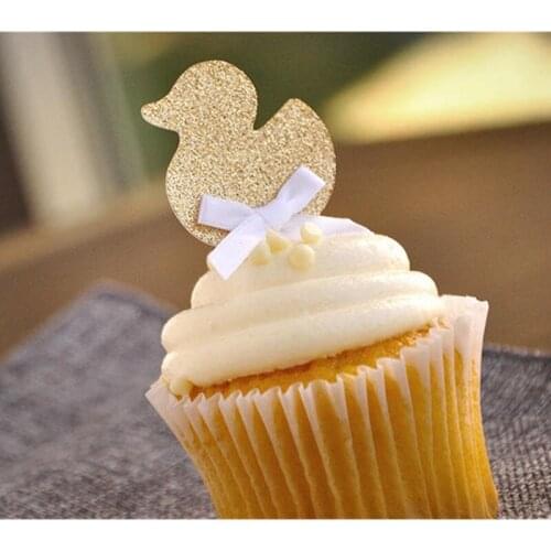 Custom Personalised Gold Glitter Duck Cupcake Toppers Gender Neutral Baby Shower Decorations Birthday paty