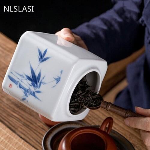 Creativity Square Shape Ceramic Tea Caddy Portable Sealed Jar Tea Boxes Spice Organizer Candy Coffee Dried Fruit Storage Tank