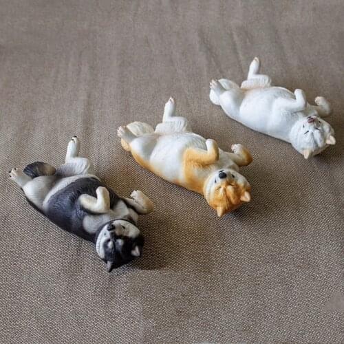 M7 Sleeping Shiba Inu Figure Pet Cute Dog Animal Model Collector Car Decor Handmade Oenaments Toy for Children Adults Kids Gift