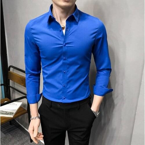 2021 spring autumn mens long-sleeved shirts male fashion business casual solid color slim-fitting shirts formal office shirts
