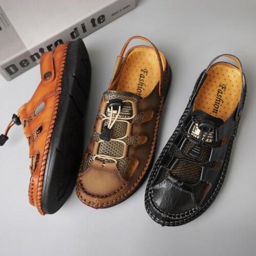 Comfy Mesh Split Leather Mens Walking Summer Shoes Men Outdoor Sport Sneakers Male Training Driving Office Dress Beach Sandals