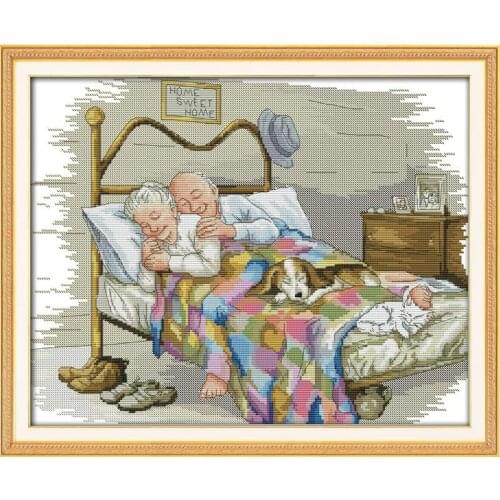Joy Sunday The old married couple DMC 11CT 14CT Cross Stitch Set Handmade DIY Embroidery Needlework Kit For Gift and Home Decor