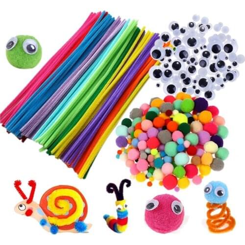 Rainbow Colors Plush Sticks Pompoms Kit Children Toy DIY Supplies Toy Handmade Art Craft Creativity Devoloping Toys