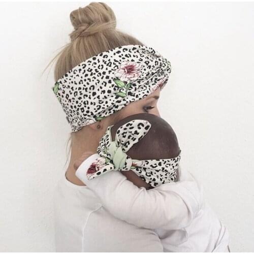 Fashion Printed Mom and Baby Matching Headbands Set Cute Leopard Turban for Women Knot Bunny Ears Baby and Mom Head Band