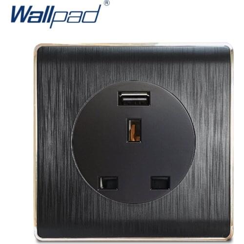 Wallpad USB 3 Pin UK 13A Socket Wall Power Socket Electric Outlet Black PC Brushed Panel For Home