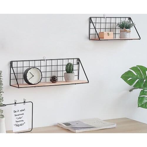 Wall Decoration Iron Frame Hanging Rack Wall Display Storage Box Basket Multifunction Mesh Wire Metal Wall Shelf Storage Holder