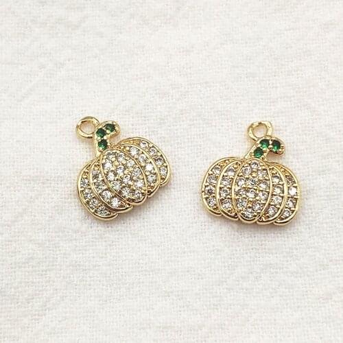 New Arrival! 13x12mm 20pcs Plating Real Gold Color Cubic Zirconia pumpkin Charm For Handmade Earring Parts DIY Jewelry Findings
