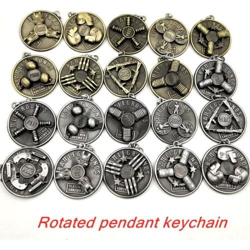 New Design Rotated PUBG Pendant Keychain 3D Bullet Helmet Gun logo Key Chain Metal Alloy Key Holder High Quality