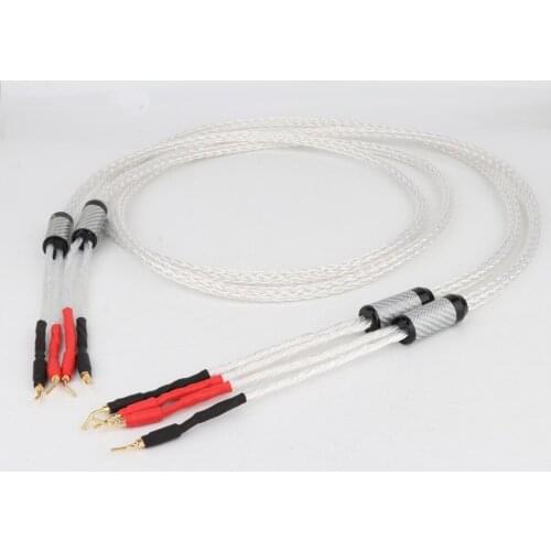 Preffair One Pair 8AG Silver Plated 16 Stands HIFI OCC Speaker Cable With 2mm Pin Banana Plug Loudspeaker Cable