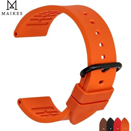 MAIKES Quality fluororubber watchbands 20mm 22mm 24mm Orange rubber watch strap band watch accessories for sports diving watches