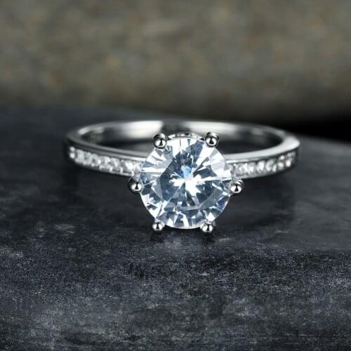 Luxury Sparkling Diamond Rings for Women Brilliant Round Cut Zircon Rings Bridal Wedding Party Jewelry Gift White Gold Charms